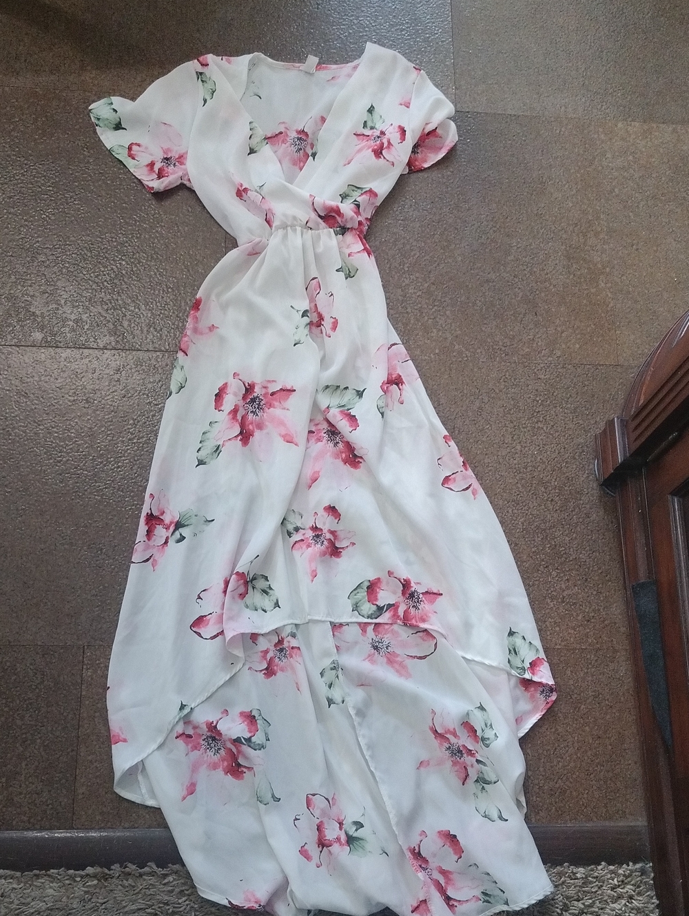 LARA White Dress with Pink Watercolor Floral Accents